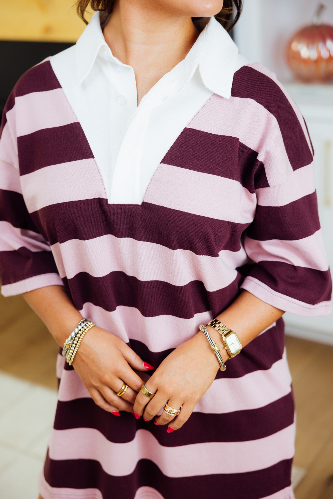 Pink Striped Polo Dress